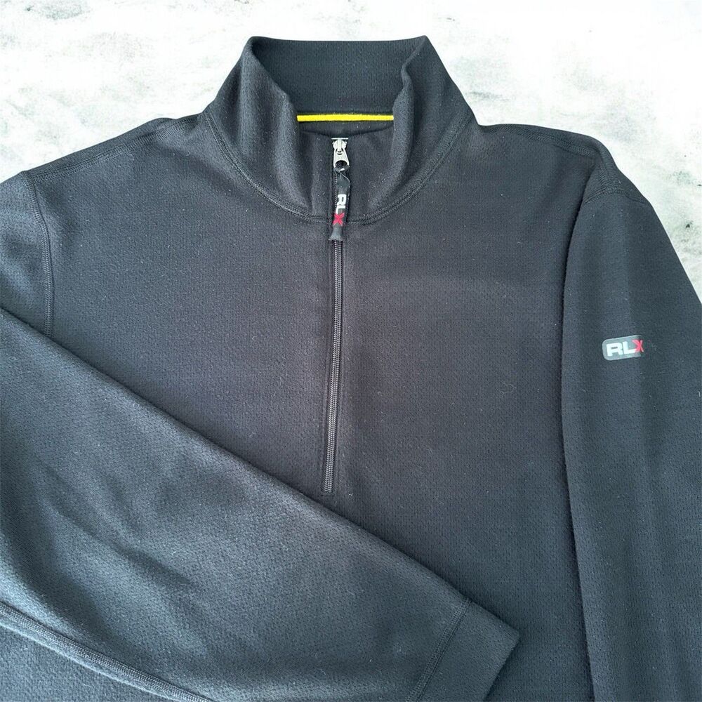 RLX Ralph Lauren Mens Large 1/4 Zip Pullover Black Performance Golf Tech Shirt